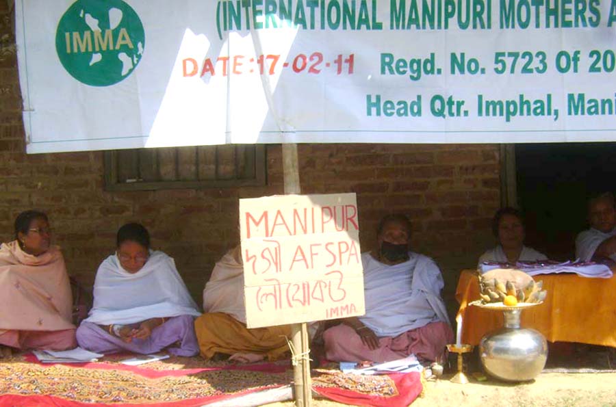 Sit-in-protest demonstration staged by International Manipuri Mothers' Association (IMMA) at Wangkhei Thangjam Leirak demanding the repeal of Armed Forces Special Power Act, 1958. 