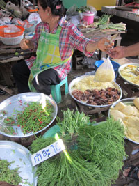 The vegetable market on the railway track in Samut Songkram province.