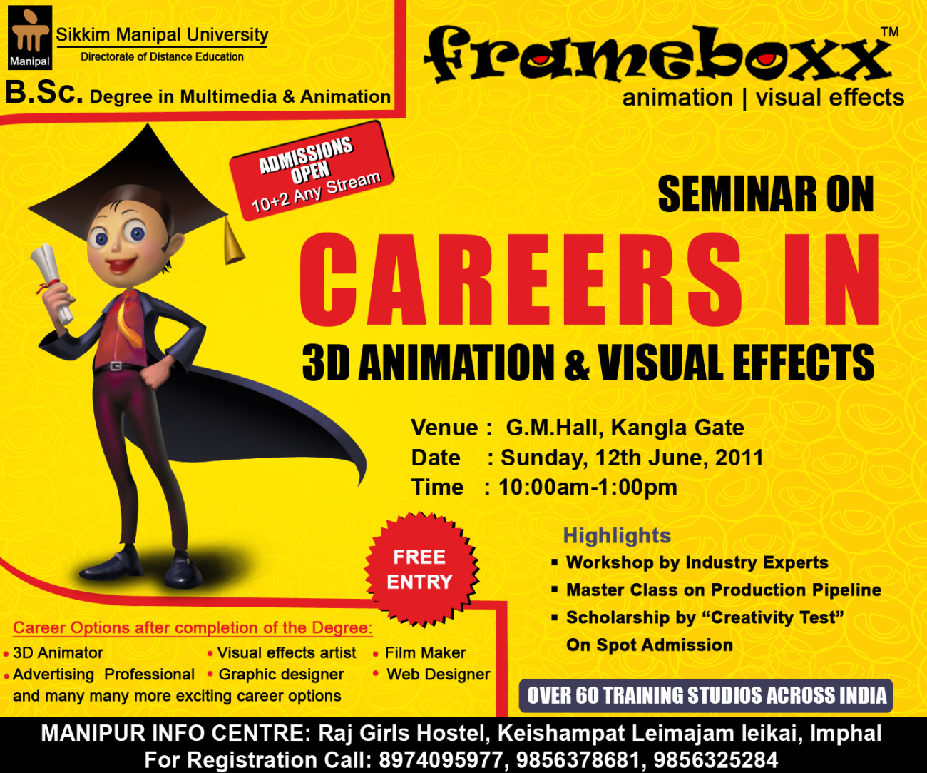 Frameboxx seminar - Careers in Animation and Visual Effects - Sunday, June 12. Click image to enlarge.
