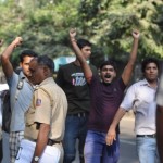 ABVP workers come in and attack the peaceful protest march