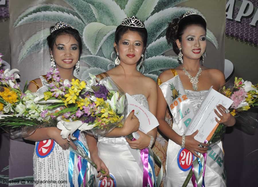 Miss Pineapple Manipur:  (L-R) Tingmin Kim of Lambulane, Yambem Pushparani of UripokTourangbam Leikai and Hawaibam Pinky Devi of Lilong Chajing crowned as 2nd runner-up, Pineapple Queen and 1st runner-up. Photo IFP