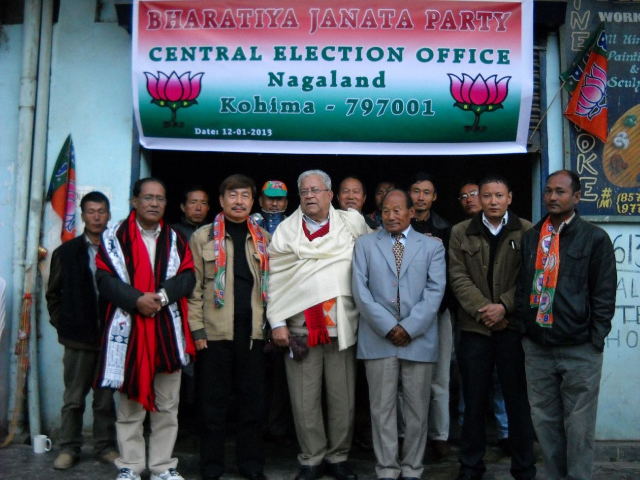PB Acharya front (3rd left front), Election in-charge of Nagaland and Meghalaya. Former AP MP Tapir Gao (2nd left front), BJP National Secretary, M Chuba Ao (1st left front), State BJP President are also seen in the picture. NEPS Photo