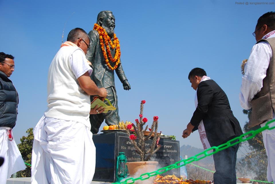 Floral tribute paid to the statue of Chingsubam Akaba by the dignitaries, his family members, relatives and others