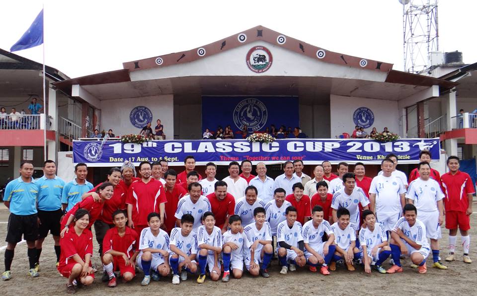 Kohima Press Club team in red jersey and Classic Club team in white jersey before their Challenger Cup 2013 match at Kohima Local Ground (file photo)