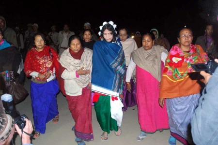 Irom Sharmila being escorted by SAKAL members after her release from judicial custody.