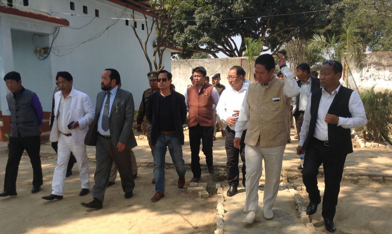 Home Minister Y Patton, 3rd left with his ministerial colleagues visits Dimapur Central Jail on March 9, 2015 to stock of the situation following March 5 incident.(NEPS Photo)