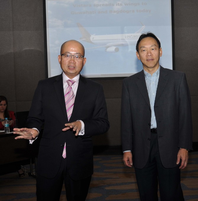Mr. Phee Teik Yeoh CEO and Mr. Giam Ming Toh, CCO of Vistara while addressing the media at Hotel Radisson Blu in Guiwahati on Thursday