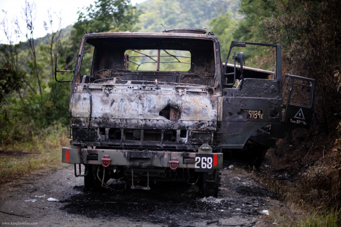 6th Dogra Regiment's truck ambushed by militants at Paraolon, Chandel District, Manipur.photo by Deepak Shijagurumayum.