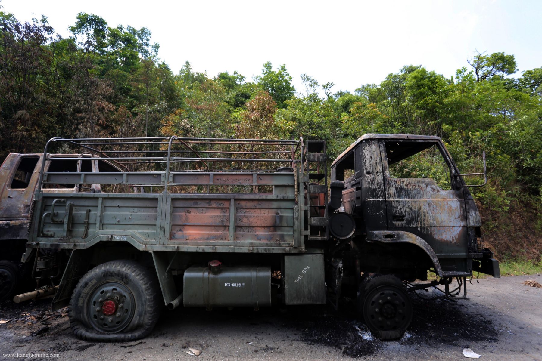 6th Dogra Regiment's truck ambushed by militants at Paraolon, Chandel District, Manipur.  Photo by Deepak Shijagurumayum.