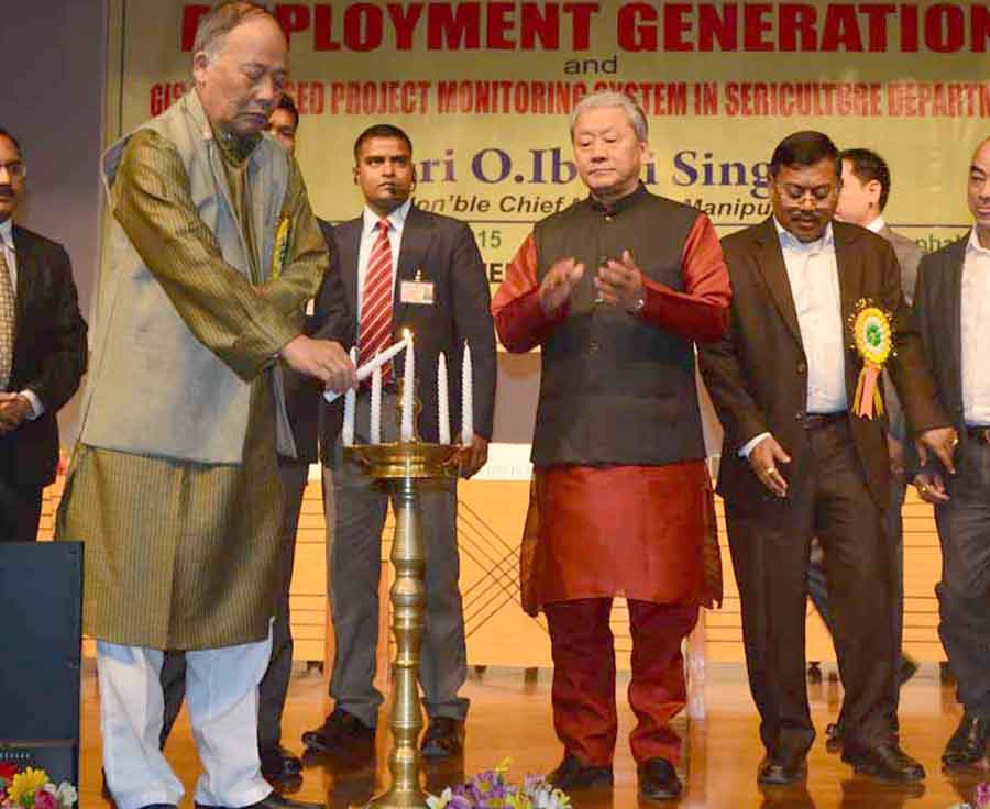 CM Ibobi lighting the inaugural lamp of the ‘Make in Manipur’ for Employment Generation at City Convention Centre. IFP Photo.