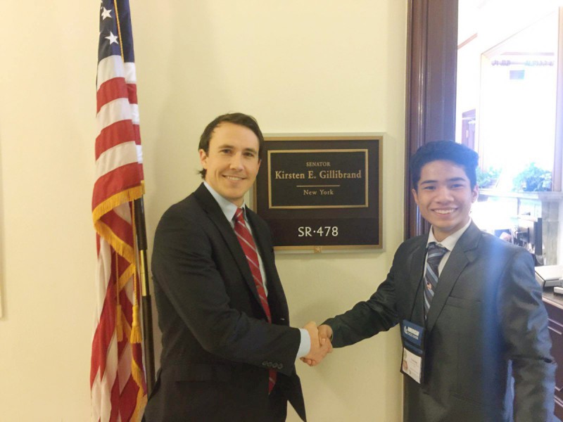 Farooq Alam (15) a student from Manipur with US Senator Kirsten E Gillibrand.