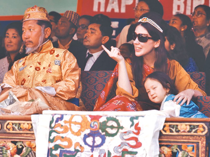 The 12th king of Sikkim, Palden Thondup Namgyal, his queen Hope Cooke and daughter Hope Leezum in Gangtok, Sikkim, in 1971.