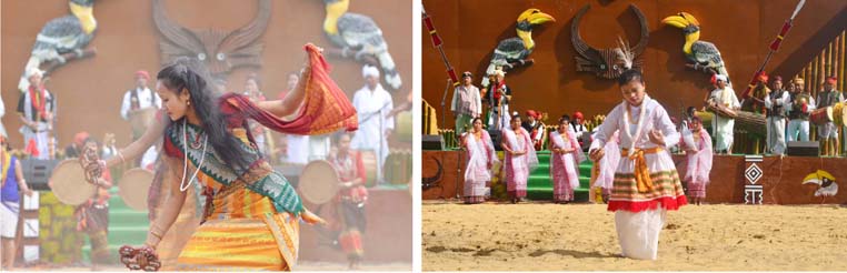 Artist from Assam perform a cultural dance.(R) Artist from Manipur perform a cultural dance.