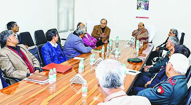 The Union Home Minister, Shri Rajnath Singh chairing the meeting to review the situation in Manipur, in New Delhi on January 15, 2017.  The Union Minister for Finance and Corporate Affairs, Shri Arun Jaitley, the Union Minister for Defence, Shri Manohar Parrikar and other dignitaries are also seen.